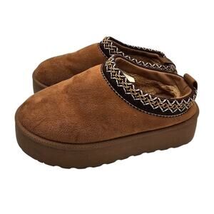 Kids Olivia & Kate Girls Mule Platform Fur Shoe, Size 13 Brown Embroidered